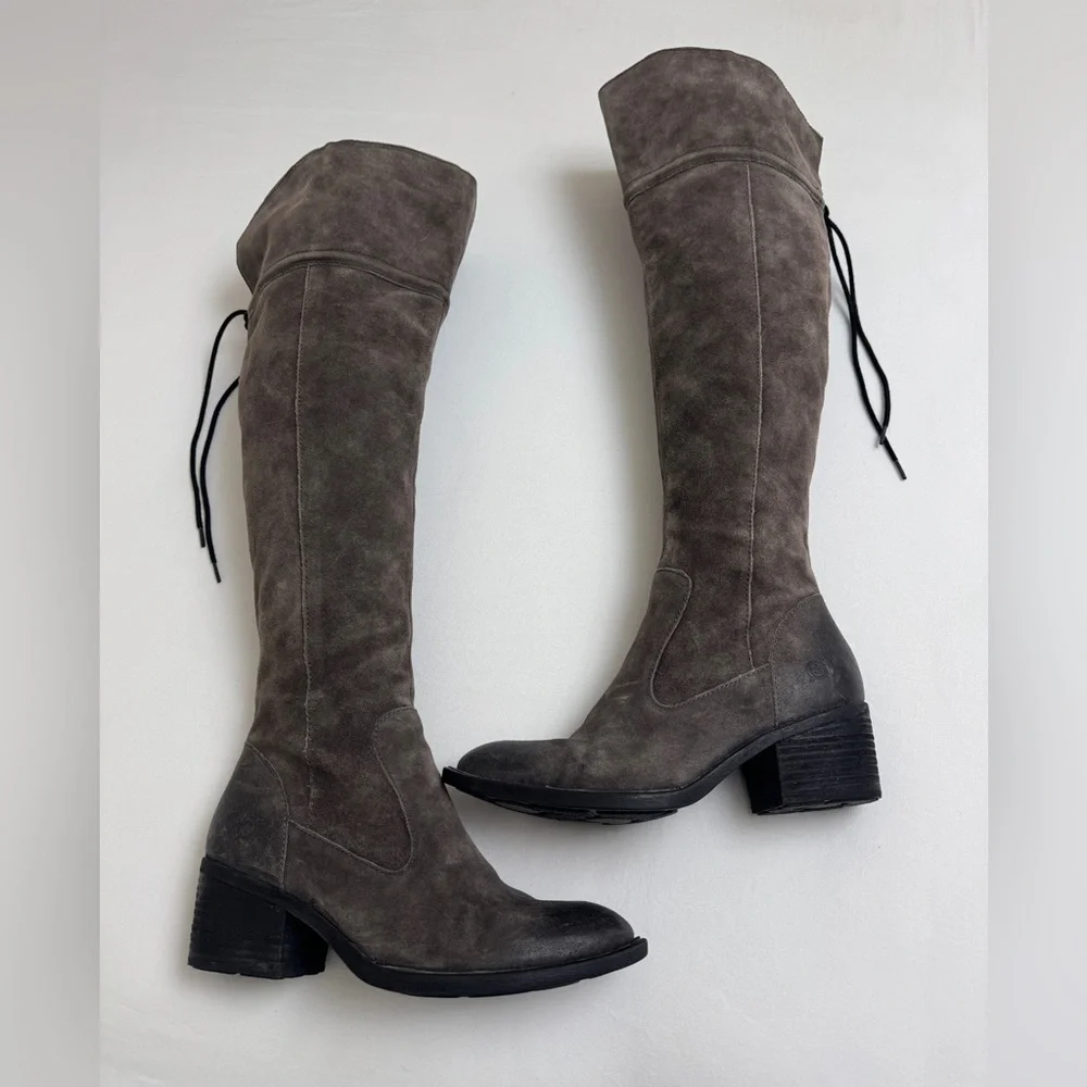 Born Gray Tall Suede Over The Knee Riding Boots Block heel Side Zip Size 7